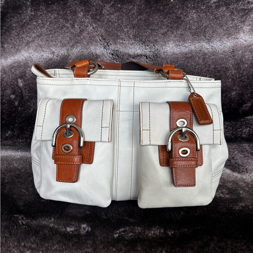 SOLD Coach White and Brown Shoulder Bag